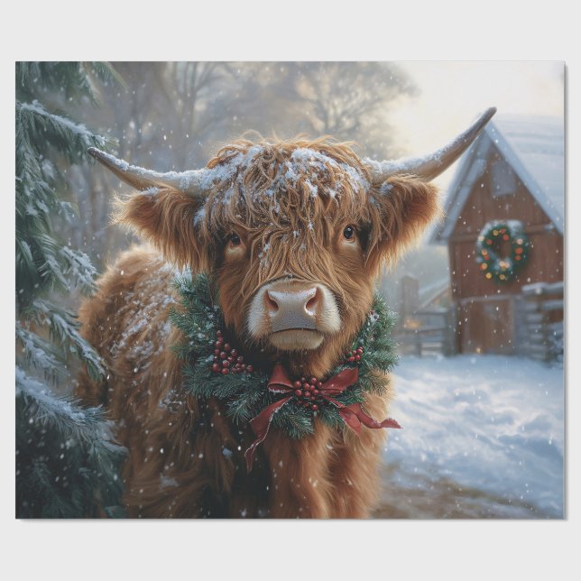 Highland Cow Rustic Barnyard jul Decoupage Presentpapper (Platt)