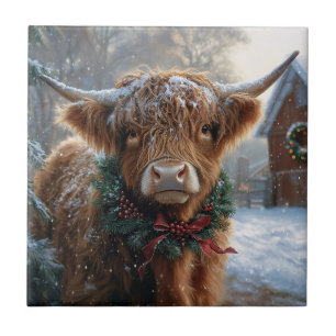 Highland Cow Rustic Barnyard jul Kakelplatta
