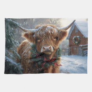Highland Cow Rustic Barnyard jul Kökshandduk