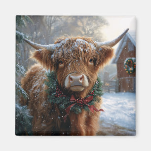 Highland Cow Rustic Barnyard jul Magnet