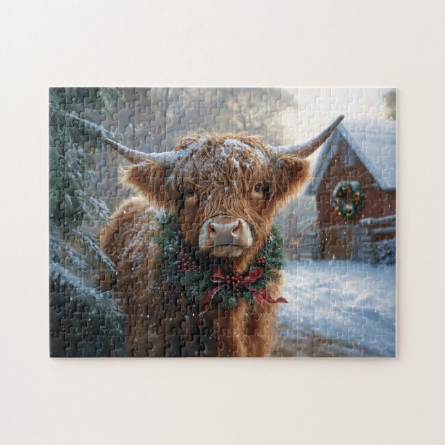 Highland Cow Rustic Barnyard jul Pussel (Horisontell)