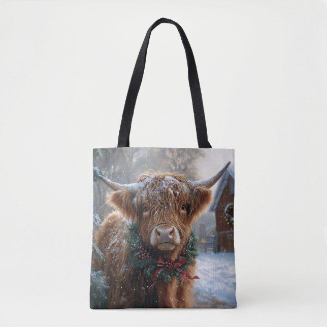 Highland Cow Rustic Barnyard jul Tygkasse (Framsida)