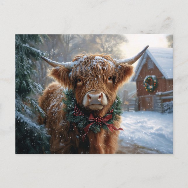Highland Cow Rustic Barnyard jul Vykort (Framsida)