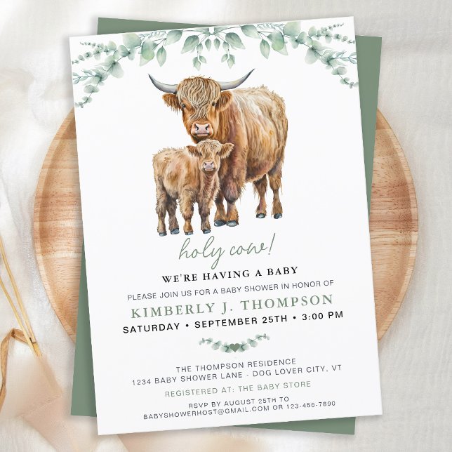 Highland Cow Sage Boho Greenery Baby Shower Inbjudningar (Skapare uppladdad)