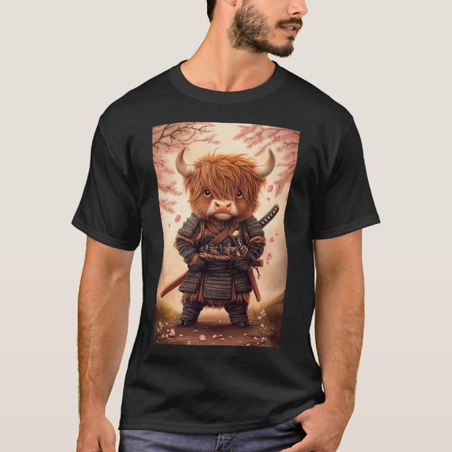 Highland Cow Samurai T Shirt (Framsida)