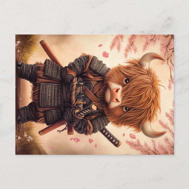 Highland Cow Samurai Vykort (Framsida)