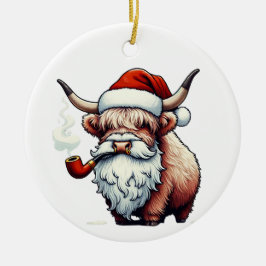 Highland Cow Santa - Funny Rustic Decor Julgransprydnad Keramik
