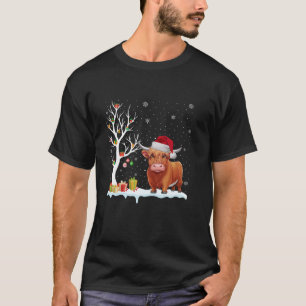 Highland Cow Santa Hat Festive Träd Light Christma T Shirt