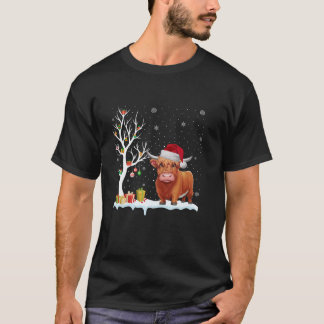 Highland Cow Santa Hat Festive Träd Light Christma T Shirt