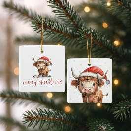 Highland Cow Santa Script namn God jul Julgransprydnad Keramik
