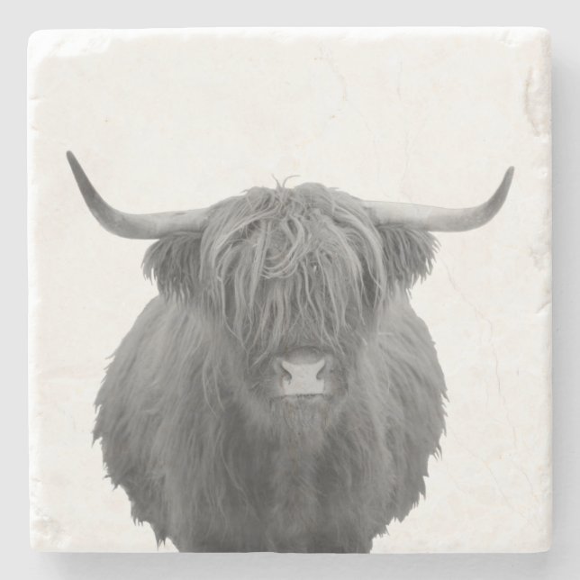 Highland Cow Scotland Black White Farmhouse Stenunderlägg (Framsidan)