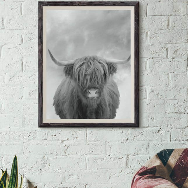 Highland Cow Scotland Clouds Black White Poster (Skapare uppladdad)