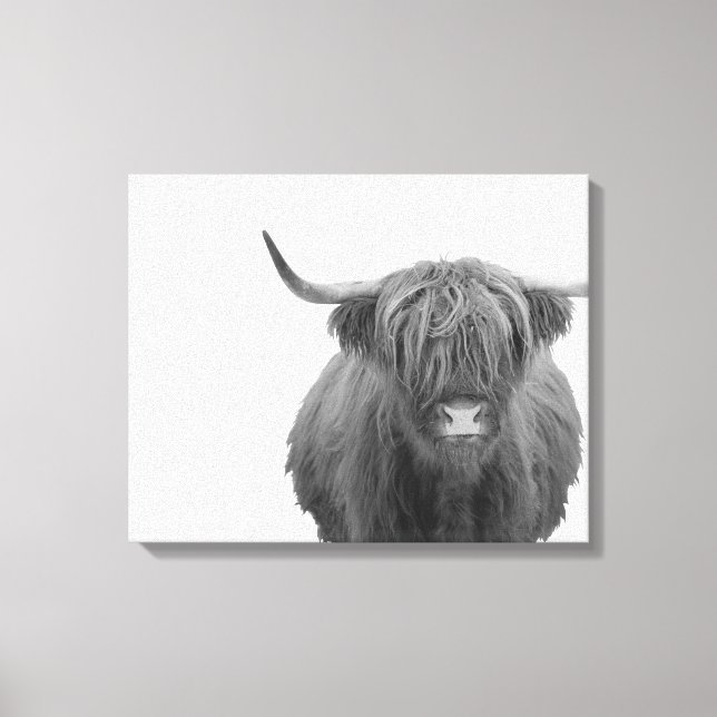 Highland Cow Scotland Rustic Black White Canvastryck (Framsida)