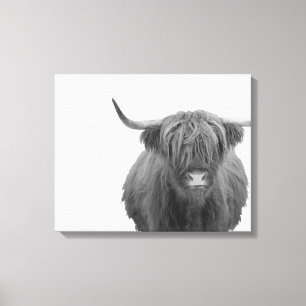 Highland Cow Scotland Rustic Black White Canvastryck