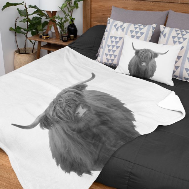 Highland Cow Scotland Rustic Black White Fleecefilt (Skapare uppladdad)