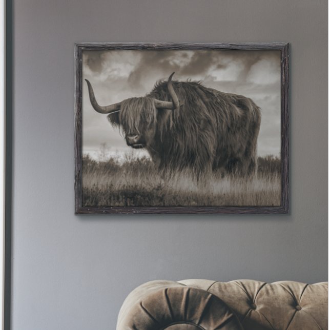 Highland Cow Scotland Rustic Brown monotone Post Poster (Skapare uppladdad)