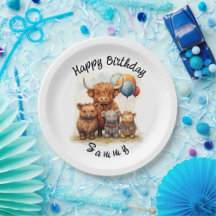 Highland Cow Scottish Birthday Tallrikar, Customiz