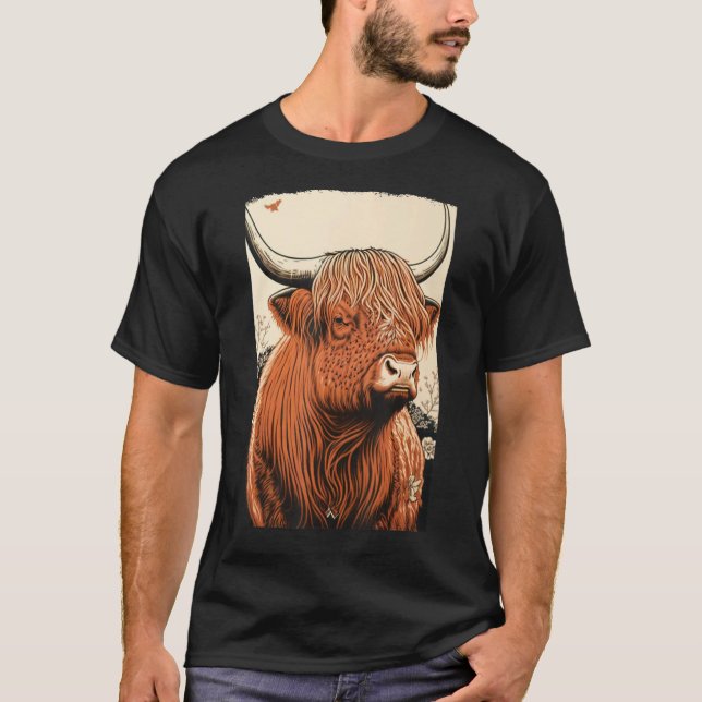 Highland Cow Scottish Cattle Ukiyo 1 T Shirt (Framsida)