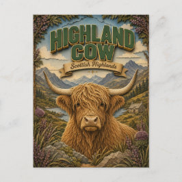 Highland Cow Scottish Highlands POPCUT Vykort