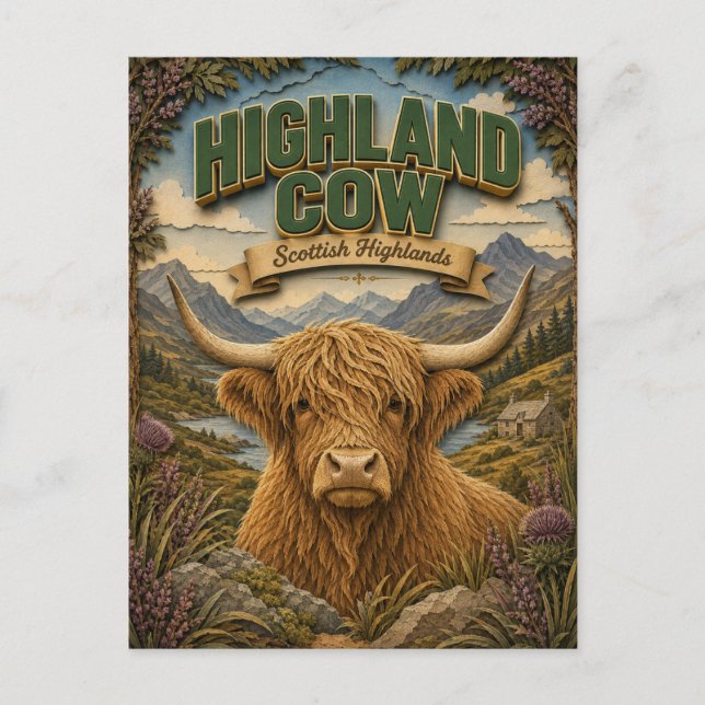 Highland Cow Scottish Highlands POPCUT Vykort (Framsida)