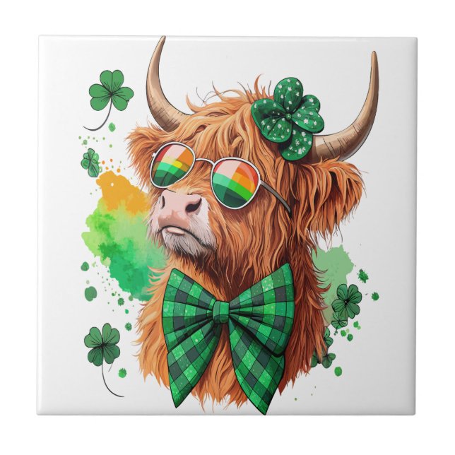 Highland Cow St Patrick’s Png, Lucky Cow Kakelplatta (Framsidan)