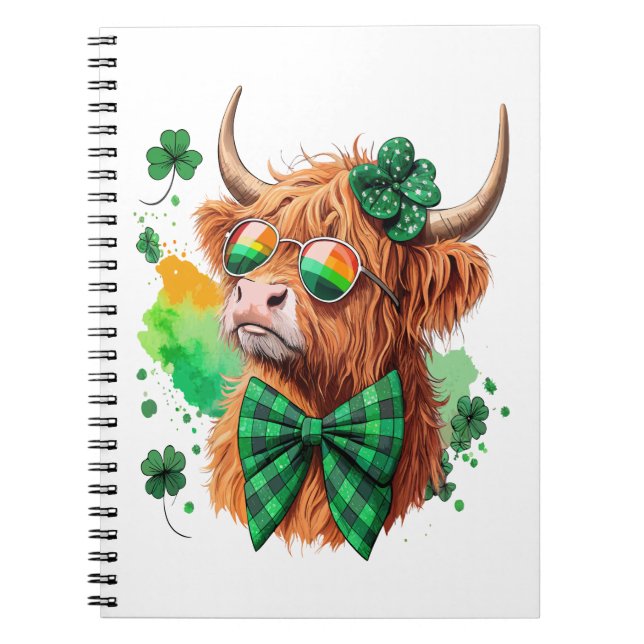 Highland Cow St Patrick's , Lucky Cow Anteckningsbok (Framsidan)