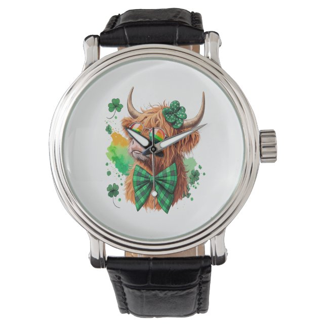 Highland Cow St Patrick's , Lucky Cow Armbandsur (Framsida)