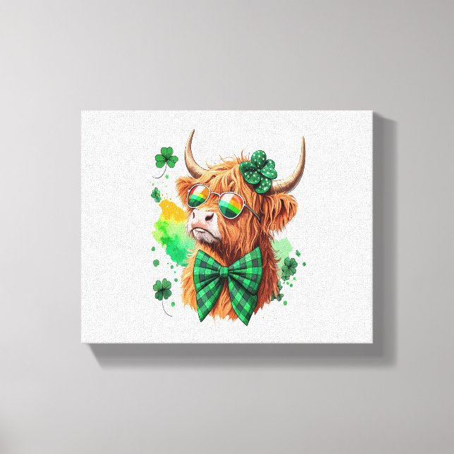 Highland Cow St Patrick's , Lucky Cow Canvastryck (Framsida)