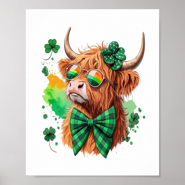 Highland Cow St Patrick's , Lucky Cow Poster (Framsidan)