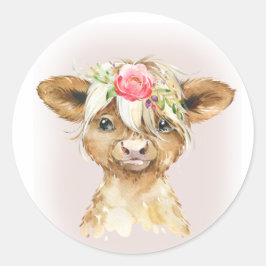 Highland Cow Stickers Runt Klistermärke