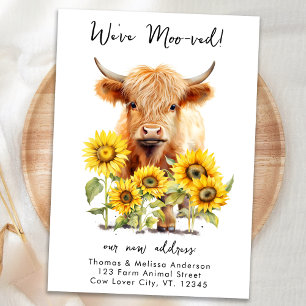 Highland Cow Sunblommblommor Farm Ny adress Flytta Meddelande