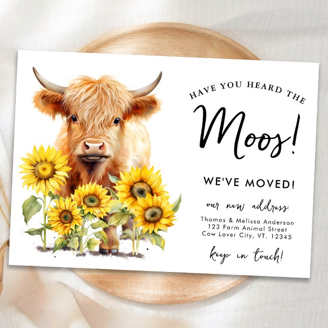 Highland Cow Sunblommor Ny adress Farm Flytta Meddelande (Skapare uppladdad)