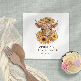 Highland Cow Sunflowers Baby Shower Pappersservett