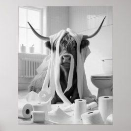 Highland Cow Toilet Papper MisChief Bathroom Poster