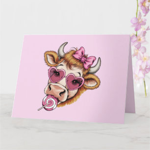 Highland Cow Valentine Coquette Alla hjärtans dag Kort