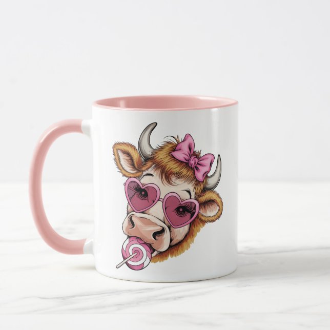 Highland Cow Valentine Coquette Alla hjärtans dag  Mugg (Vänster)