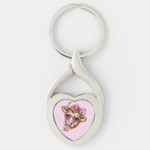 Highland Cow Valentine Coquette Alla hjärtans dag Twisted Heart Silverfärgad Nyckelring