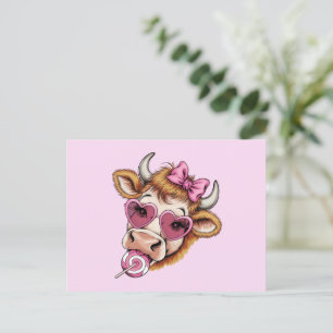 Highland Cow Valentine Coquette Alla hjärtans dag Vykort