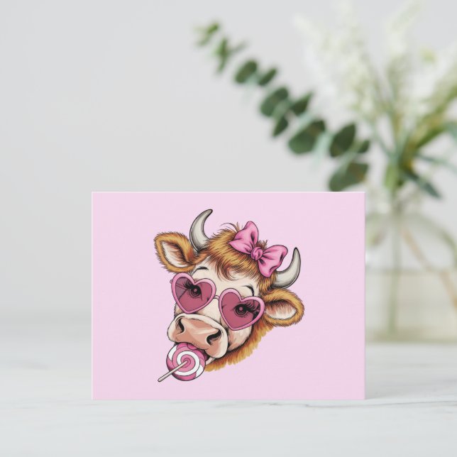 Highland Cow Valentine Coquette Alla hjärtans dag  Vykort (Stående Fram)