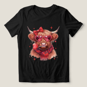 Highland Cow Valentine Manar Womens Alla hjärtans T Shirt