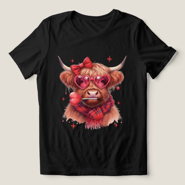 Highland Cow Valentine Manar Womens Alla hjärtans  T Shirt (Design Framsida)