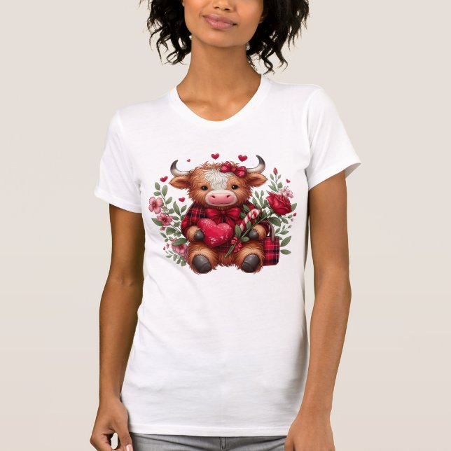Highland Cow Valentine T-Shirt (Framsida)