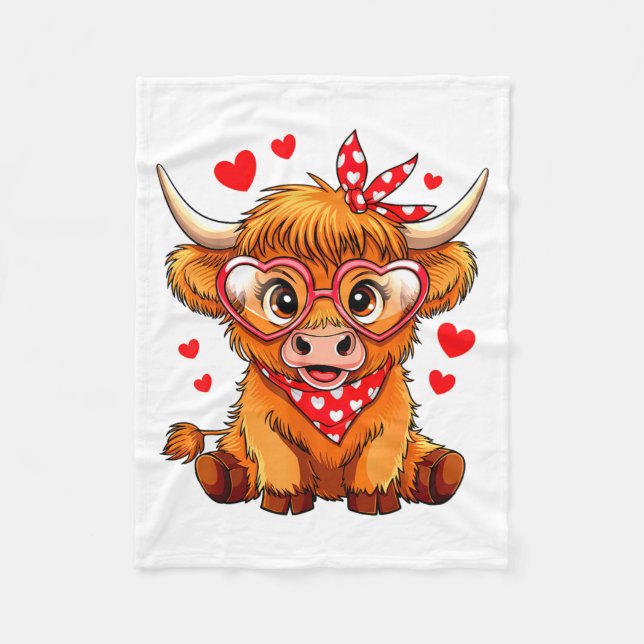 Highland Cow Valentines Day Funny Hearts Valentine Fleecefilt (Framsidan)