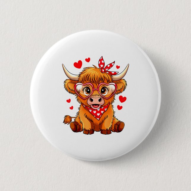 Highland Cow Valentines Day Funny Hearts Valentine Knapp (Framsida)