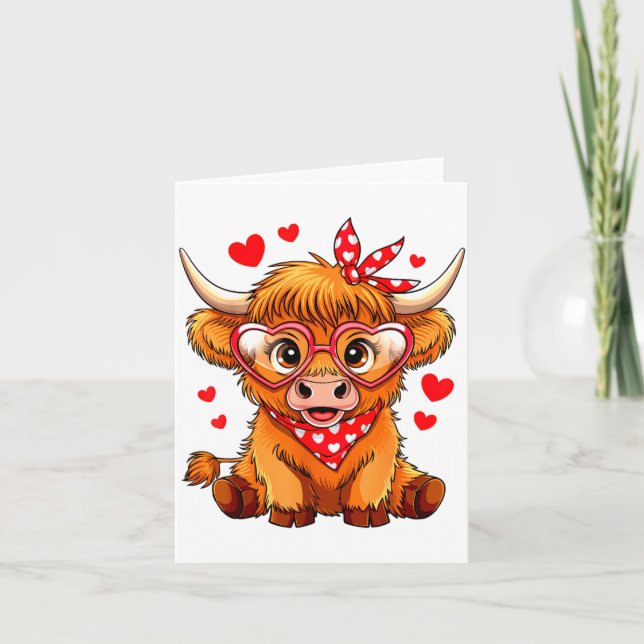 Highland Cow Valentines Day Funny Hearts Valentine Kort (Framsida)