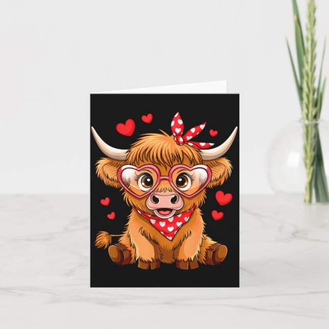 Highland Cow Valentines Day Funny Hearts Valentine Kort (Framsida)