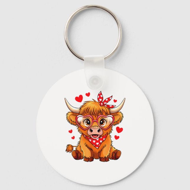 Highland Cow Valentines Day Funny Hearts Valentine Nyckelring (Framsida)