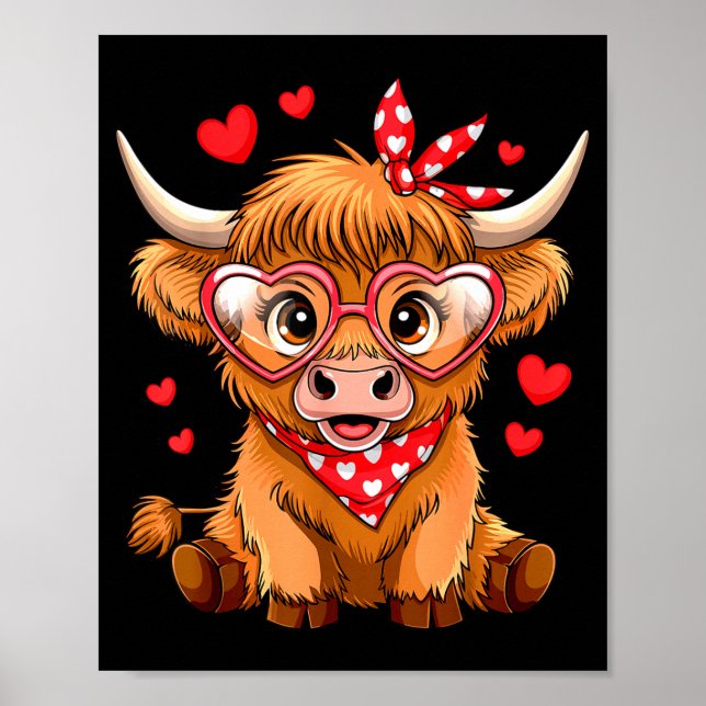 Highland Cow Valentines Day Funny Hearts Valentine Poster (Framsidan)