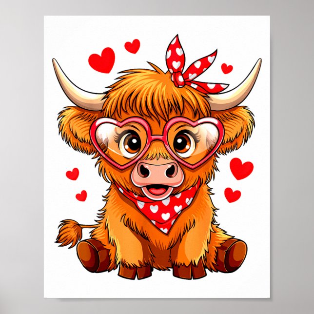 Highland Cow Valentines Day Funny Hearts Valentine Poster (Framsidan)