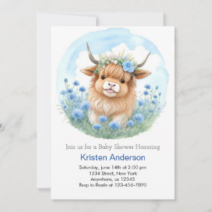 Highland Cow Watercolor Dream Boy Shower Inbjudningar